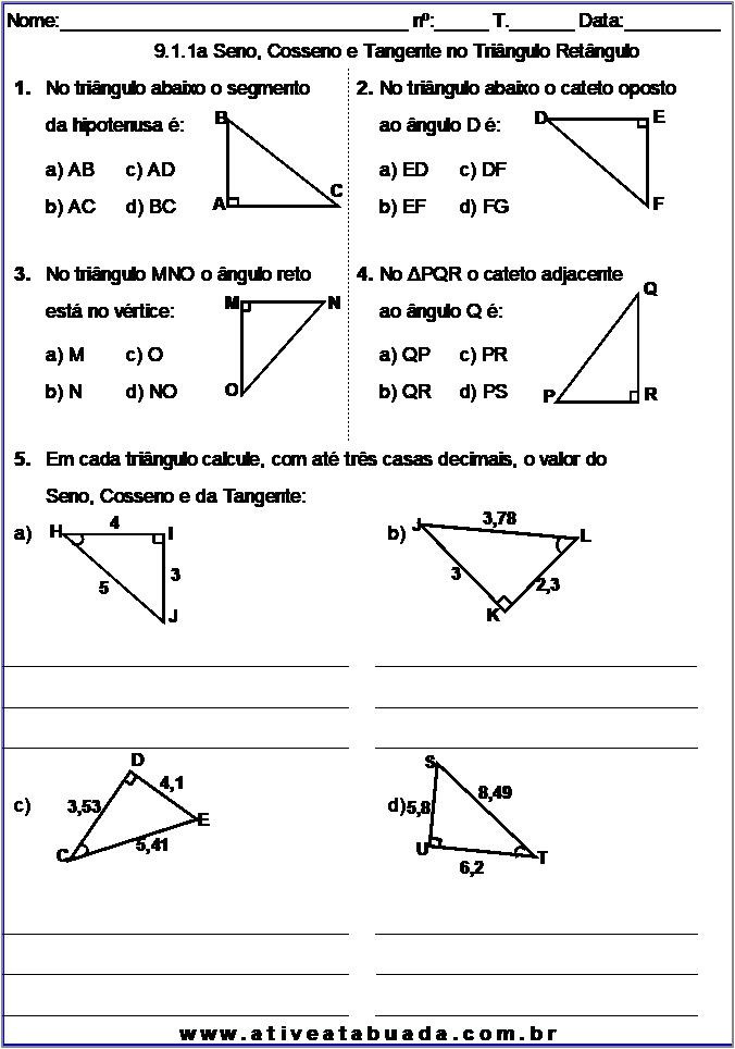 Resolução de Exercícios de Seno e Cosseno em PDF Cenapet